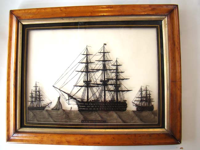 An exceptionally fine 19th century reverse painting on glass of H M S Britannia circa 1865